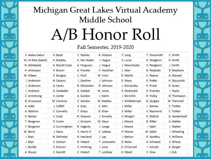 Honor Roll Students Michigan Great Lakes Virtual Academy High School